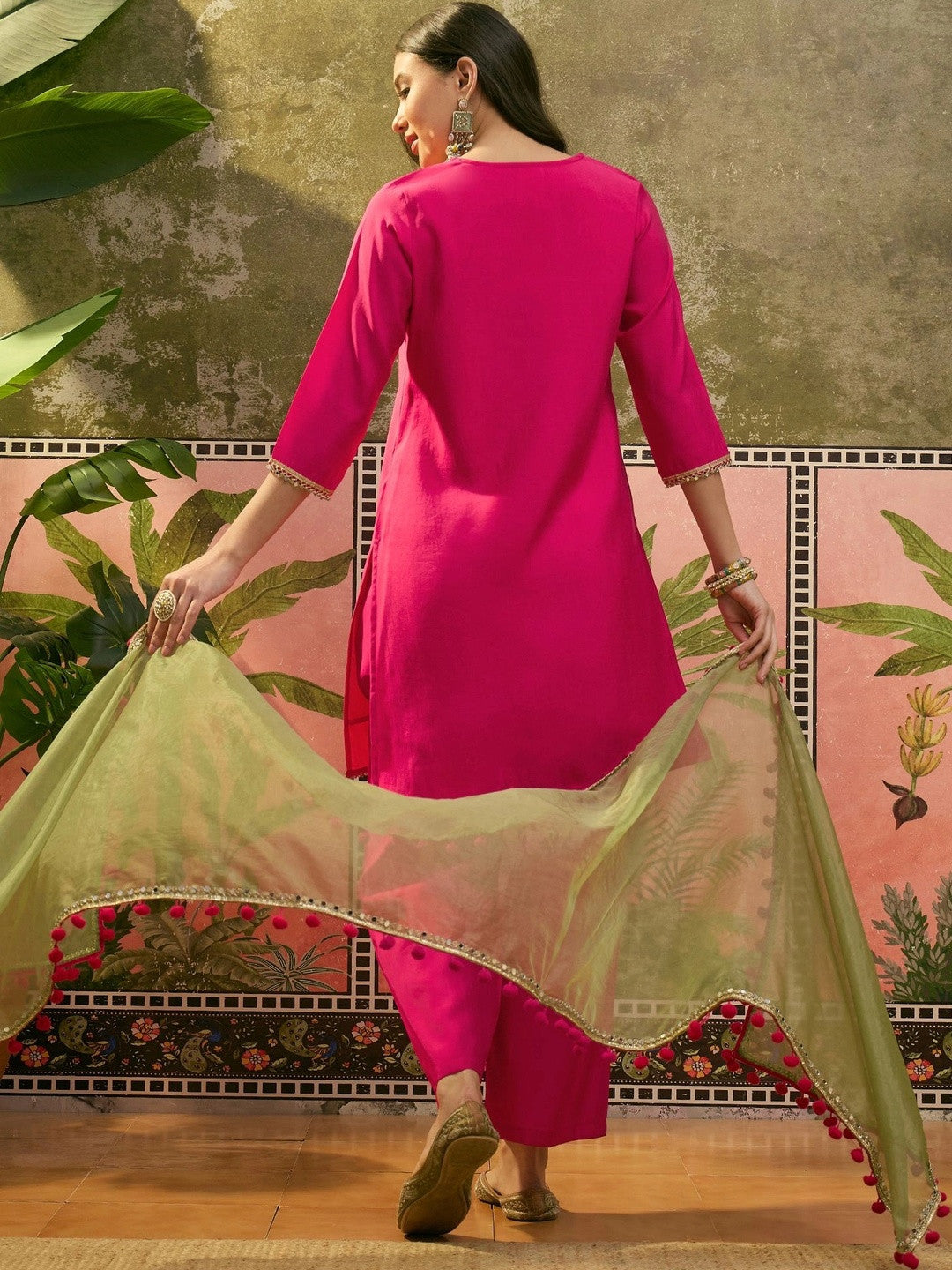 Women Regular Mirror Work Kurta with Palazzos & With Dupatta