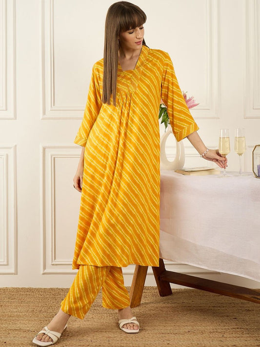Dhiyona IE Printed V-Neck Three-Quarter Sleeves Top With Trousers