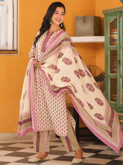 Dhiyona RR Women's Ethnic Motifs Printed Pure Cotton Kurta with Trousers & Dupatta