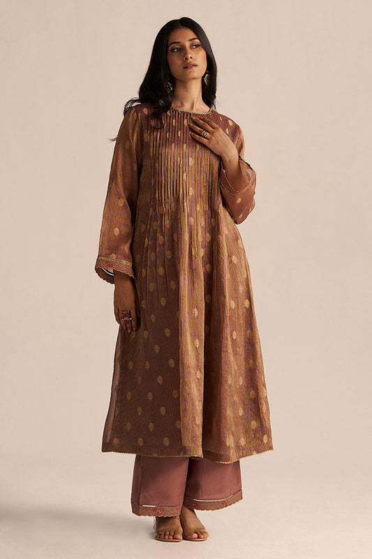 Dhiyona GF Women's Cognac Brown Tissue Festive Co-ord Set
