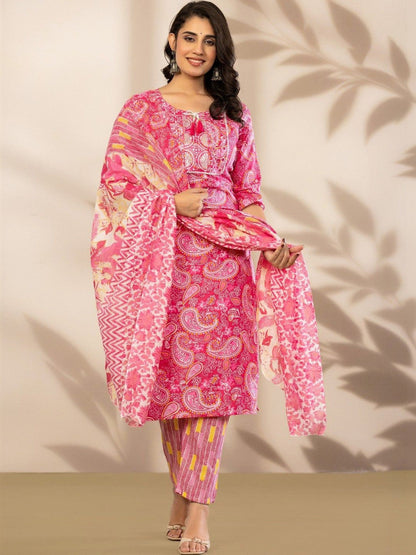 Women Paisley Printed Regular Patchwork Pure Cotton Kurta with Trousers & With Dupatta