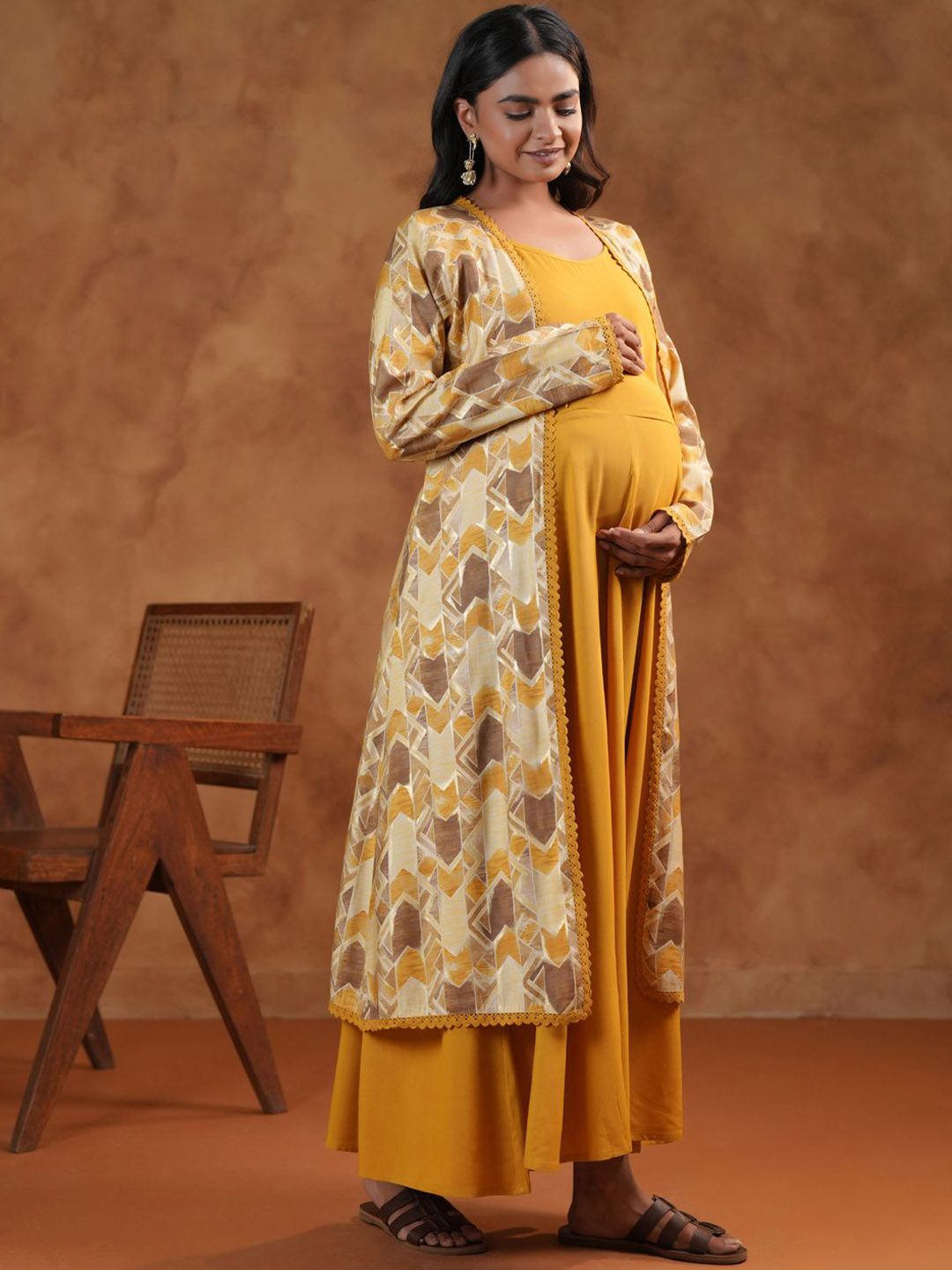 Dhiyona AY Women's Printed Maternity Ethnic Dresses With Jacket