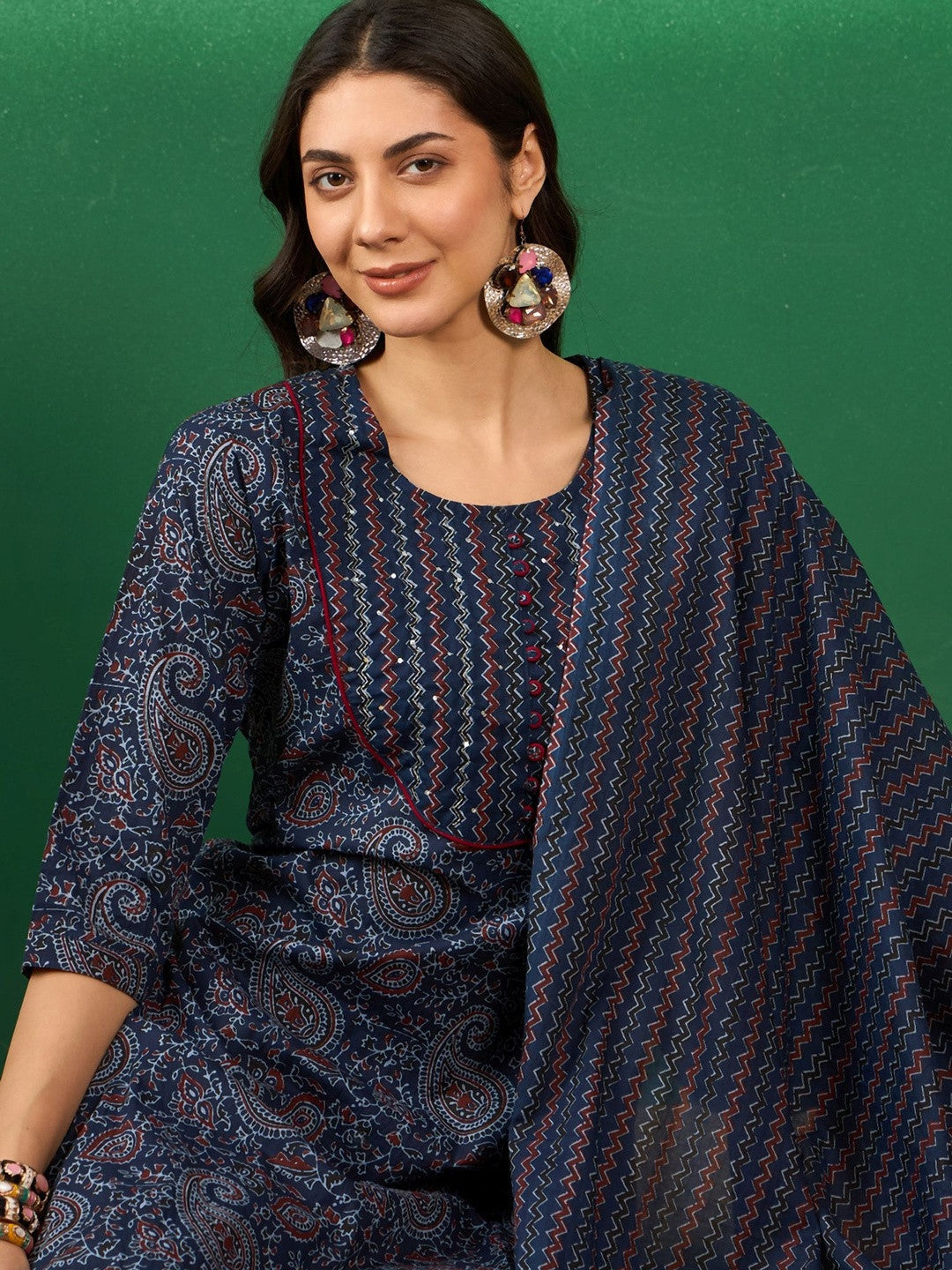 Printed Pure Cotton Round Neck Kurta & Trousers Kurta Set