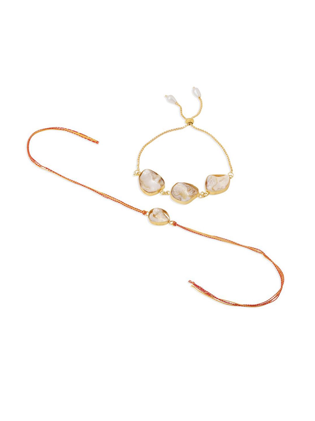Dhiyona Artificial Stones Studded & Pearls Beaded Bhaiya Bhabhi Rakhis With Roli Chawal