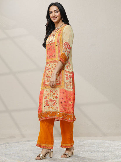 Dhiyona LL Women Floral Printed Regular Mirror Work Kurta with Palazzos & With Dupatta