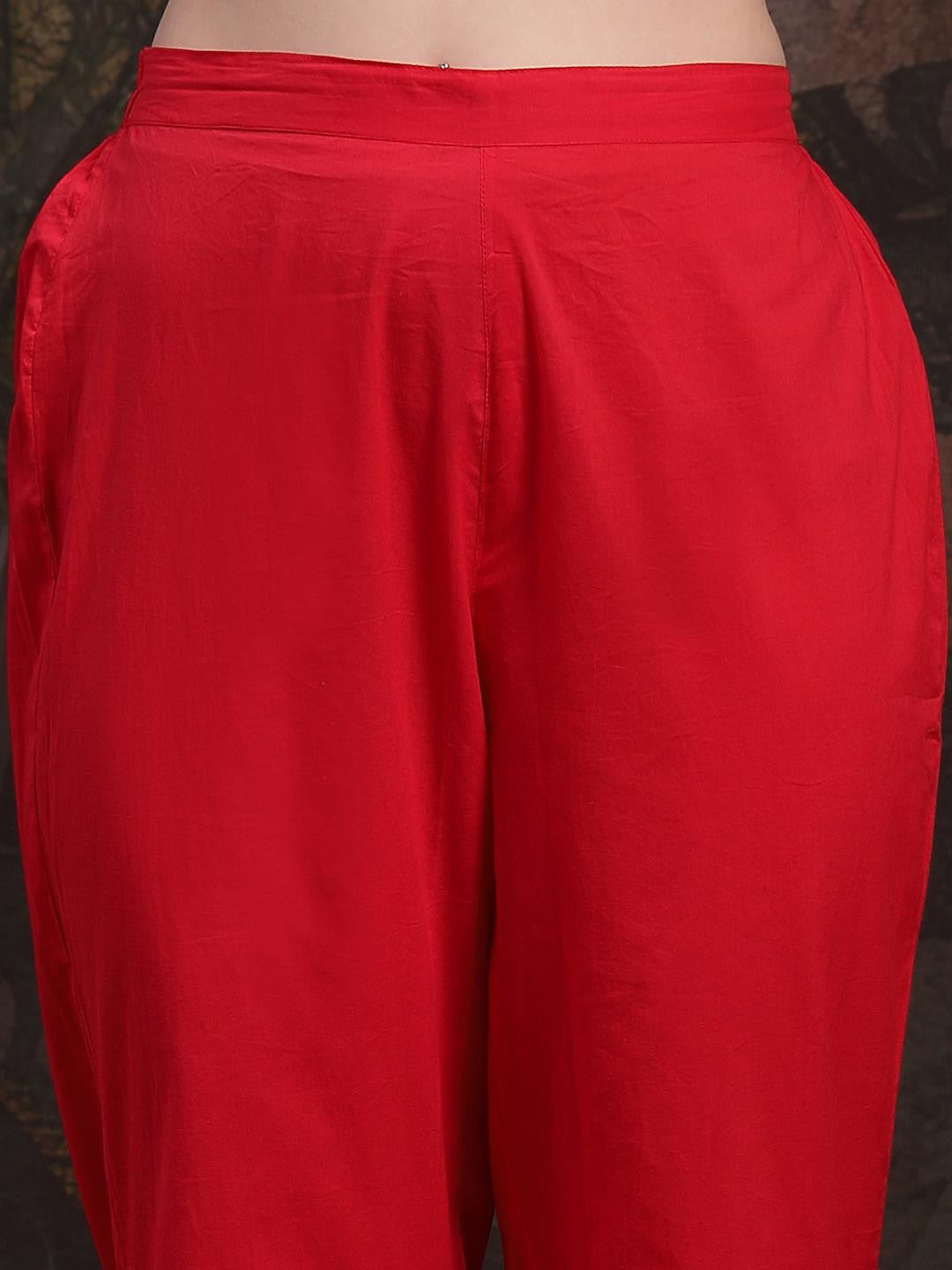 Women Red Pure Cotton Kurta Sets