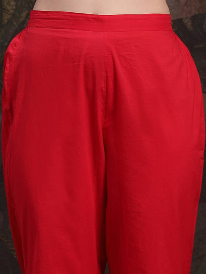 Women Red Pure Cotton Kurta Sets