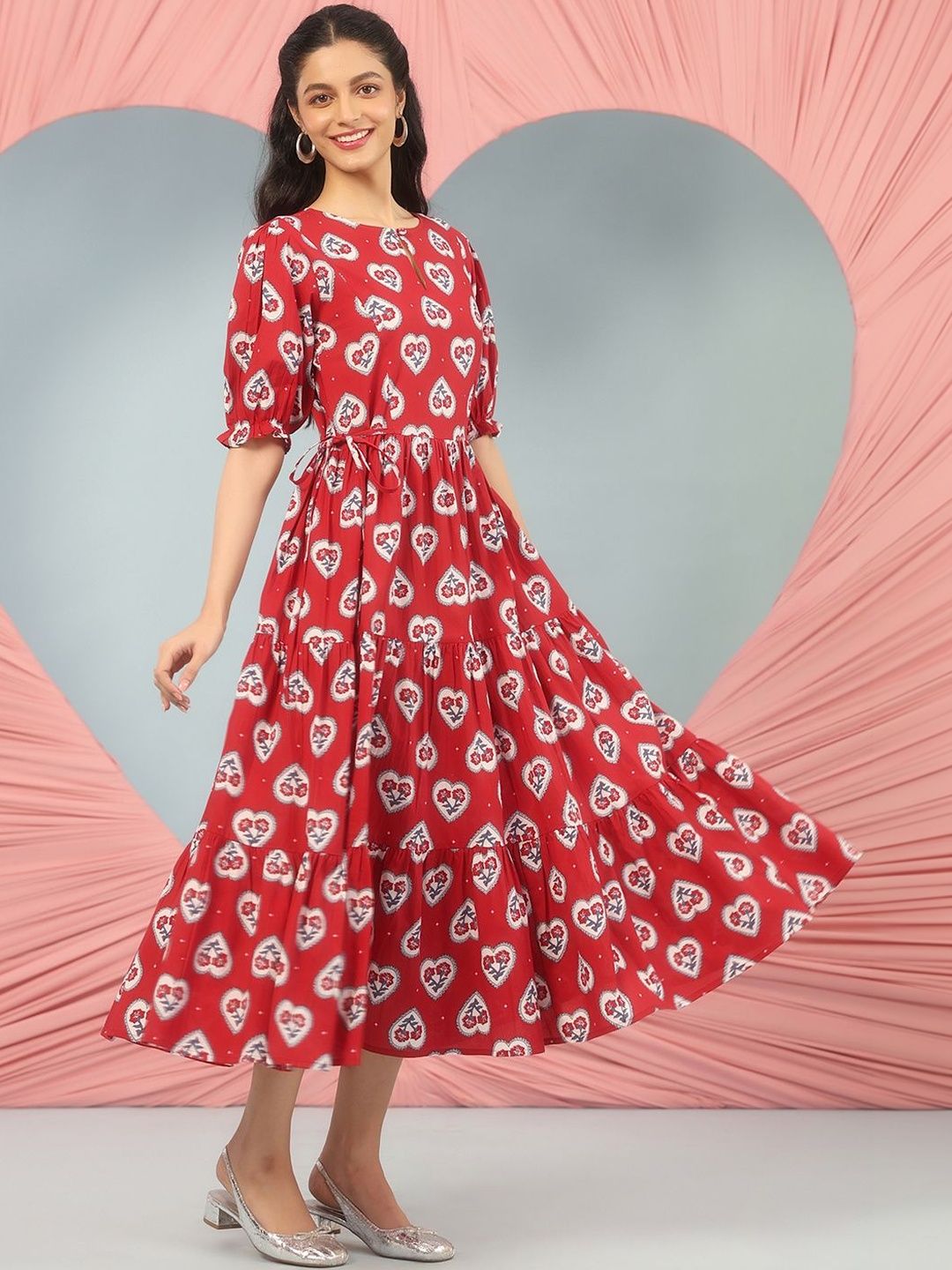 Dhiyona AY Women's Printed Cotton Fit & Flared Maxi Ethnic Dresses