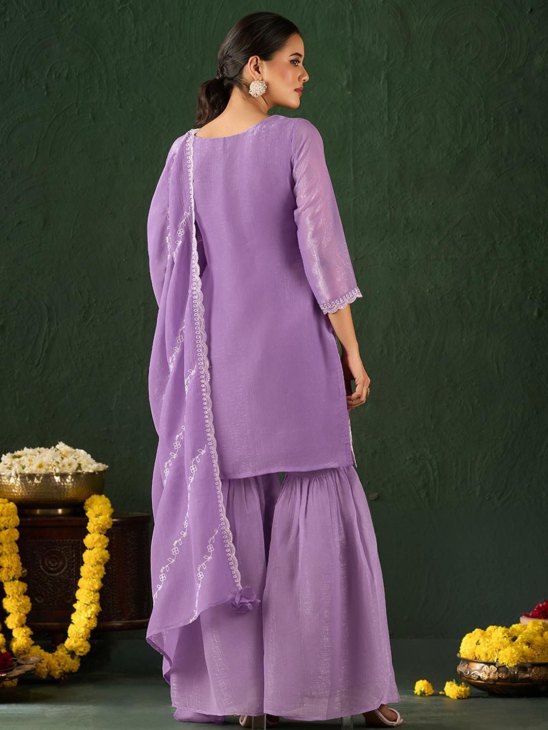 Dhiyona KL Women Ethnic Motifs Embroidered Thread Work Kurta With Sharara & With Dupatta