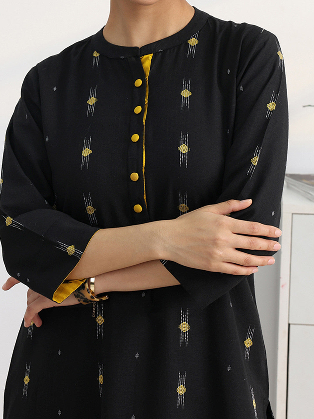 Libas Black Woven Design Straight Kurta Set