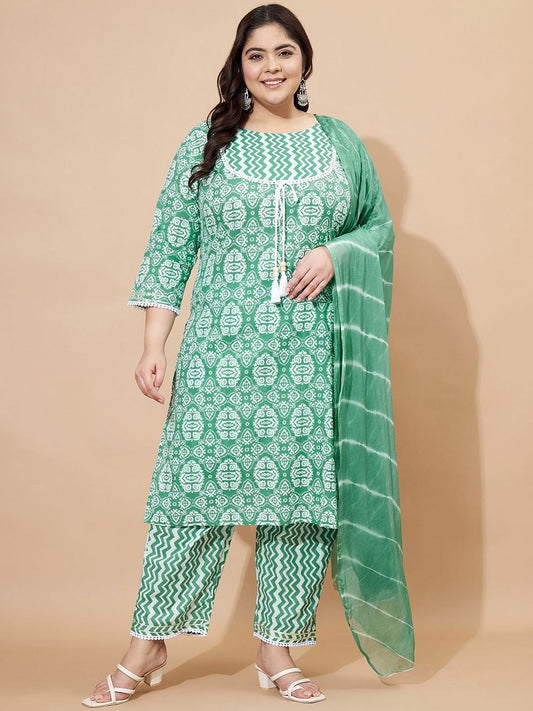 Dhiyona KL Women Ethnic Motifs Printed Regular Pure Cotton Kurta with Trousers & With Dupatta