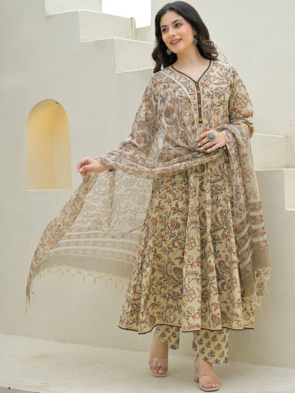 Dhiyona KL Women Printed Pure Cotton Kurta Sets With Dupatta