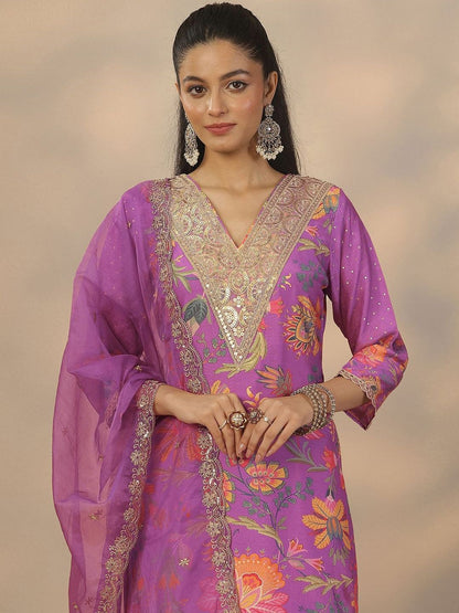 Dhiyona LL Women Floral Printed Regular Gotta Patti Kurta with Palazzos & With Dupatta