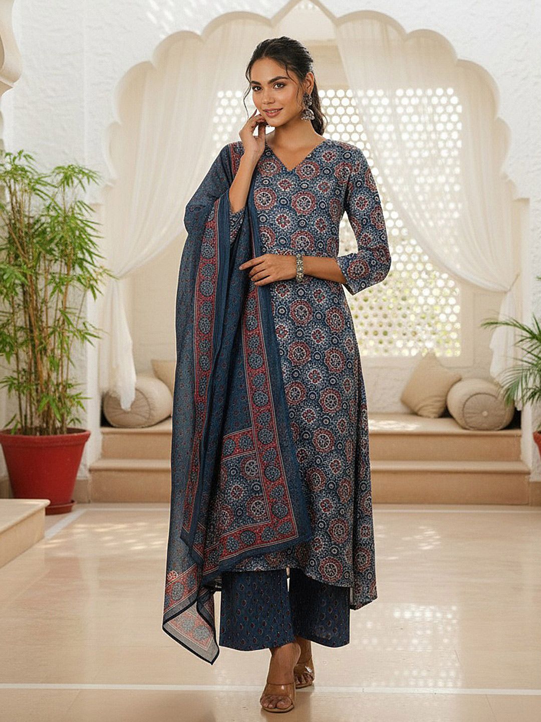 Dhiyona KL Women Ethnic Motifs Printed Kurta with Palazzo & Dupatta