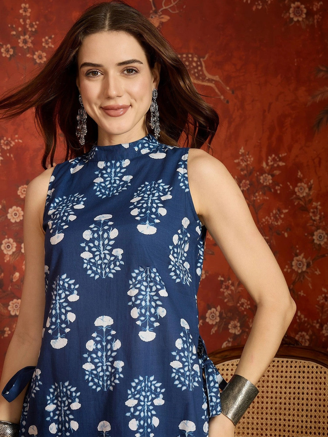 Women Women Ethnic Motifs Printed Regular Pure Cotton Kurti With Farshi Salwar