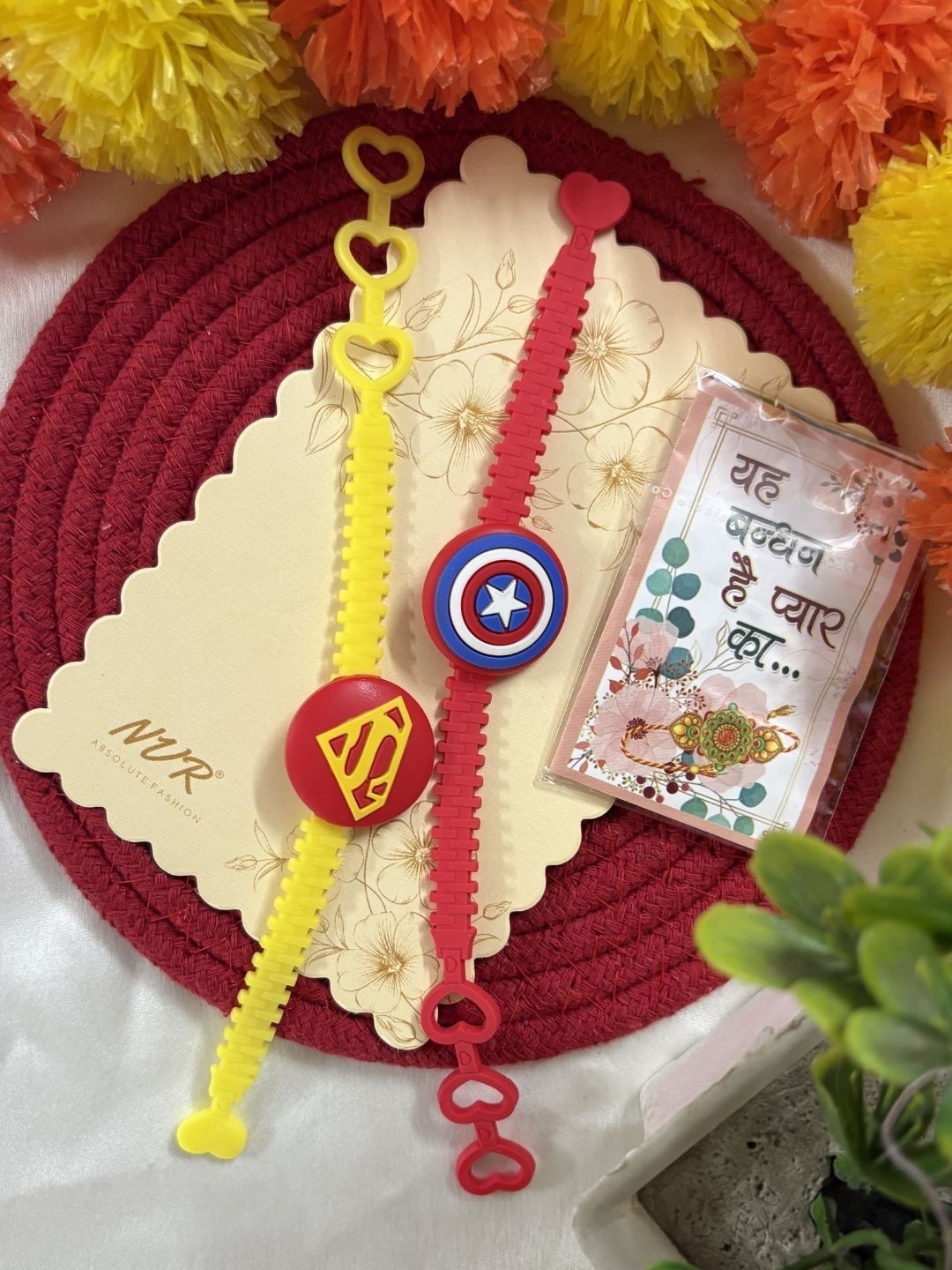 Dhiyona Set Of 2 Superhero Kids Rakhi With Roli Chawal Chandan Mishri