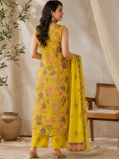 Women Floral Printed Regular Pure Cotton Kurta with Palazzos & With Dupatta