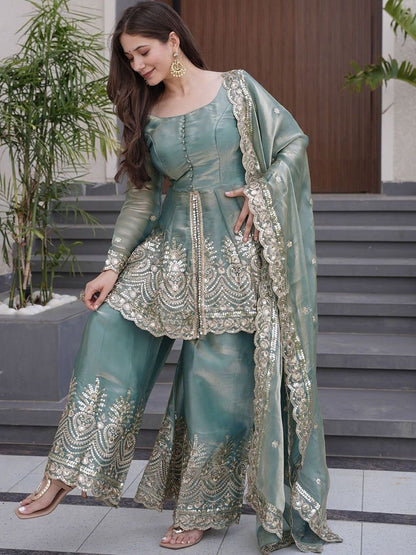 Dhiyona SN Embroidere Square Neck Kurta & Palazzos Kurta Sets