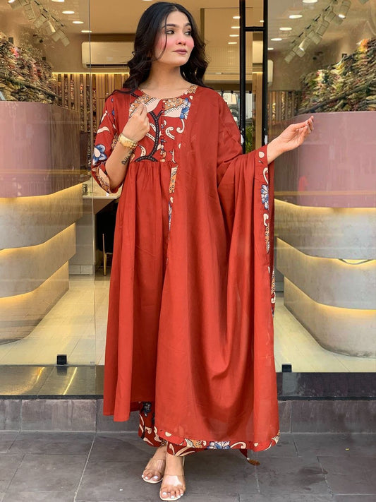 Dhiyona KL Women Ethnic Motifs Printed Empire Kurta with Trousers & With Dupatta