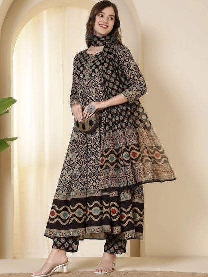 Women Ethnic Motifs Printed Regular Pure Cotton Kurta with Trousers & With Dupatta