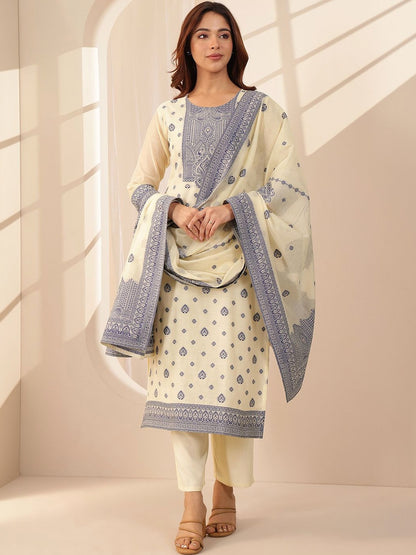 Women Ethnic Motifs Embroidered Regular Thread Work Kurta with Trousers & With Dupatta