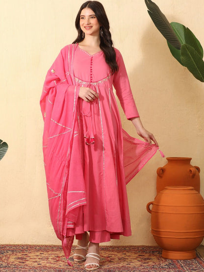 Women Ethnic Motifs Empire Sequinned Pure Cotton Kurta Trousers & Dupatta