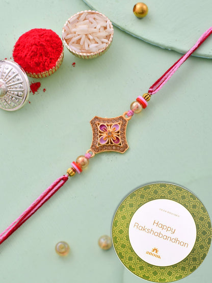 Dhiyona Gold-Toned Stone-Studded & Beaded Thread Rakhi