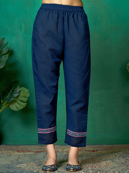 Embroidered Pure Cotton Round Neck Kurta Trouser & Dupatta