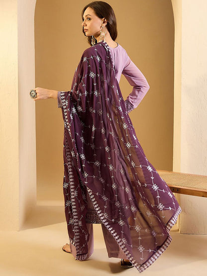 Dhiyona IN Ethnic Motifs Yoke Design Sequinned Straight Kurta With Palazzos & Dupatta