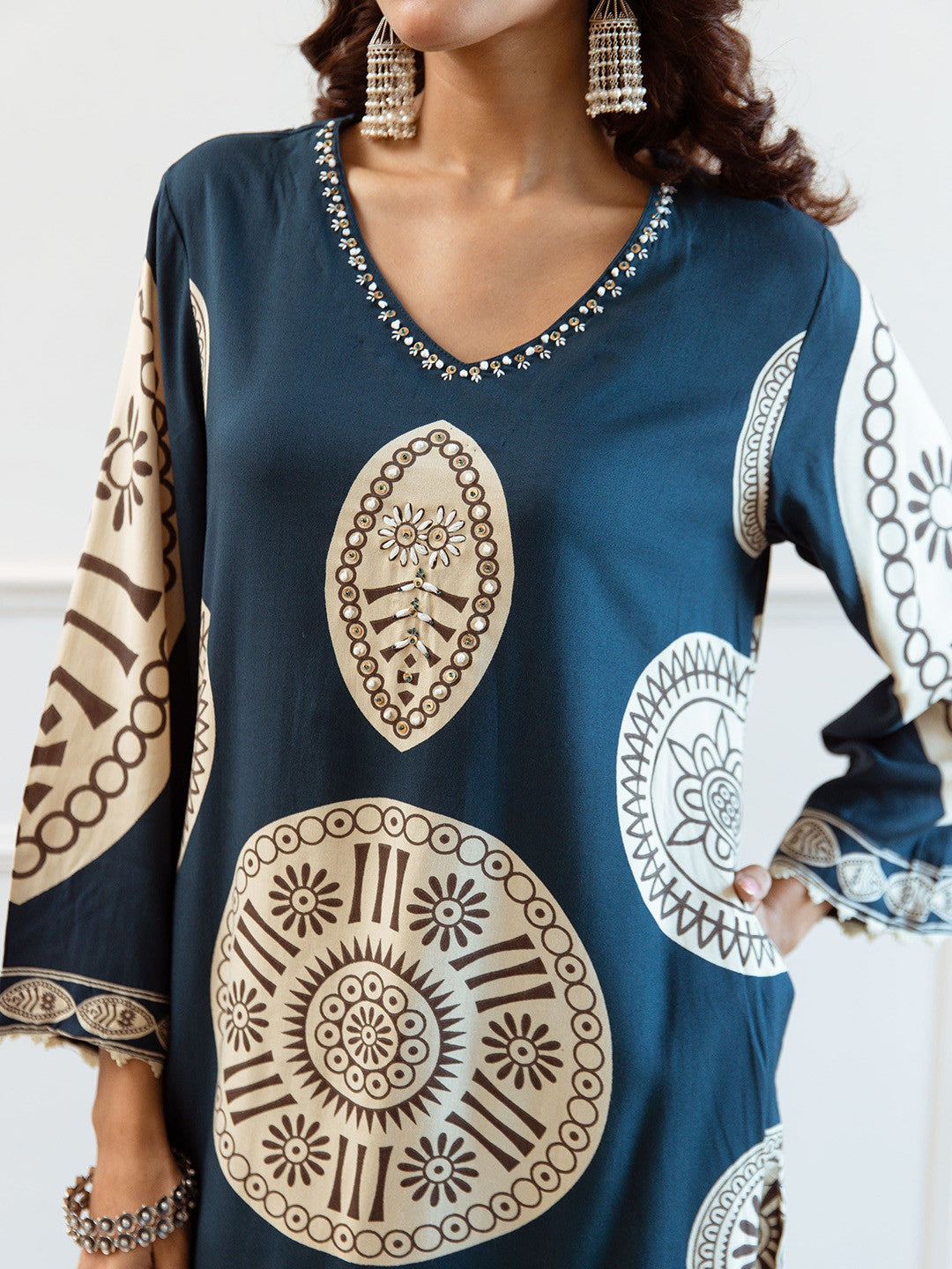 Printed With Embroidered Kurta With Palazzos