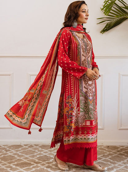 Dhiyona SN Floral Printed V Neck Straight Kurta & Palazzos With Dupatta