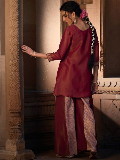 Dhiyona CH Ethnic Motifs Embroidered Thread Work Kurta With Palazzos