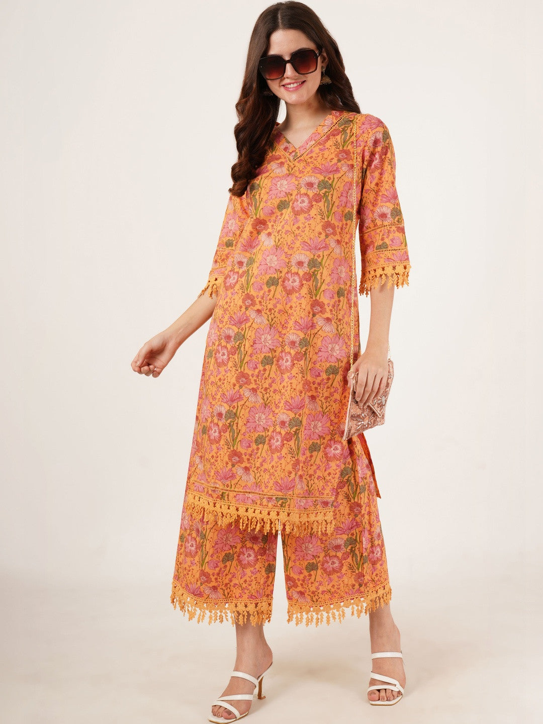 Women Floral Printed Regular Pure Cotton Kurta with Palazzos