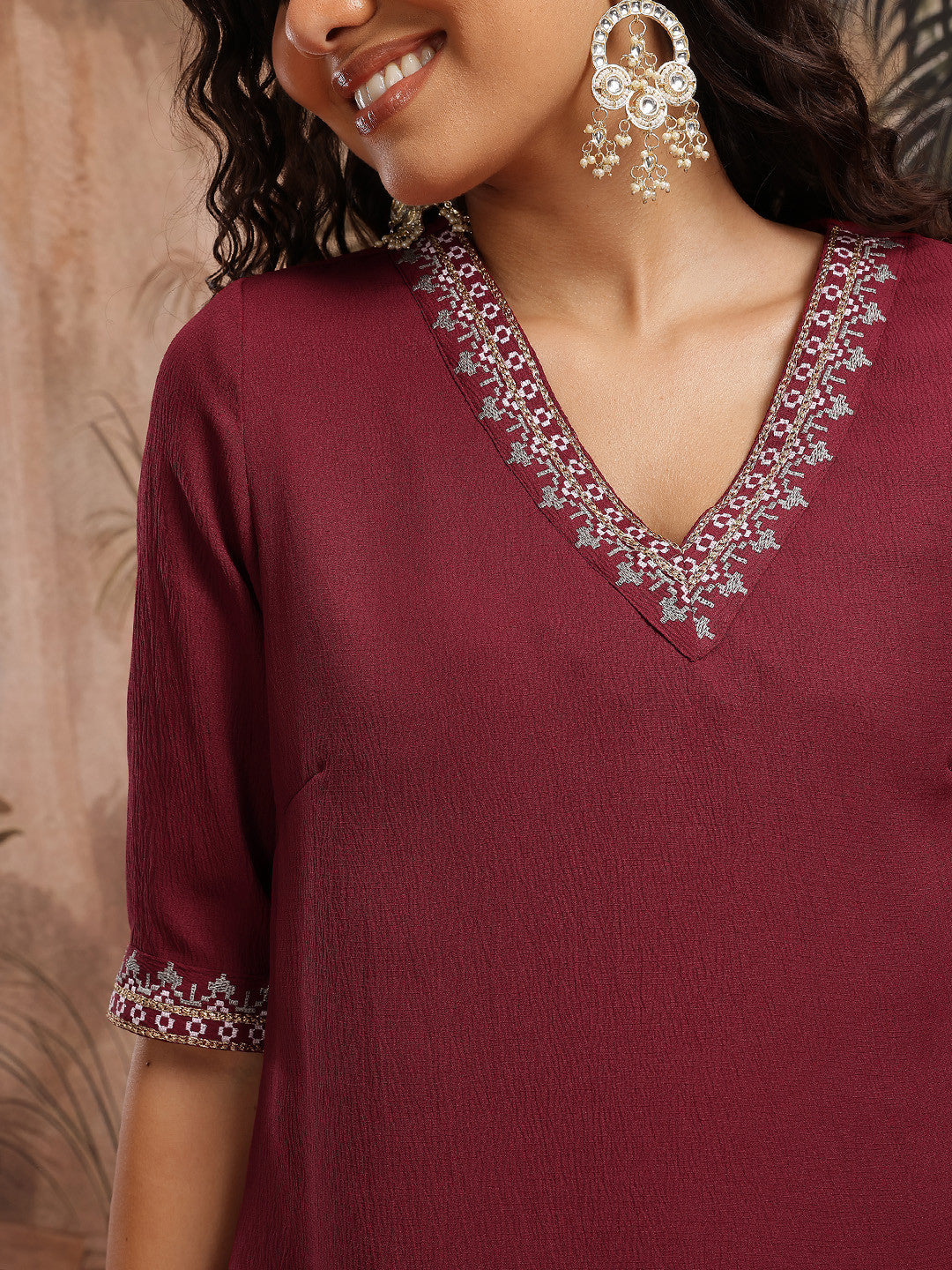 V-Neck Yoke Design A-Line Kurta with Trousers