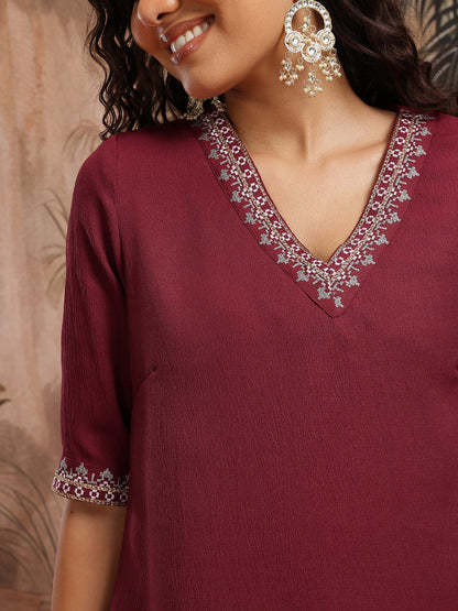 V-Neck Yoke Design A-Line Kurta with Trousers
