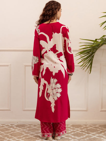 Women Floral Printed Regular Sequinned Kurta with Trousers