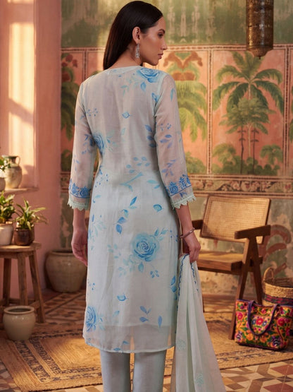 Women Floral Embroidered Regular Thread Work Kurta with Trousers & With Dupatta
