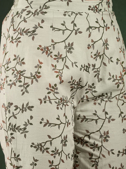 Floral Printed Pure Cotton Kurta With Trousers & Dupatta