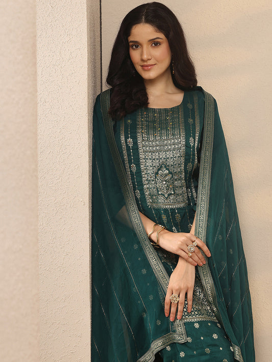 Ethnic Motifs Printed Round Neck Kurta With Palazzos & Dupatta
