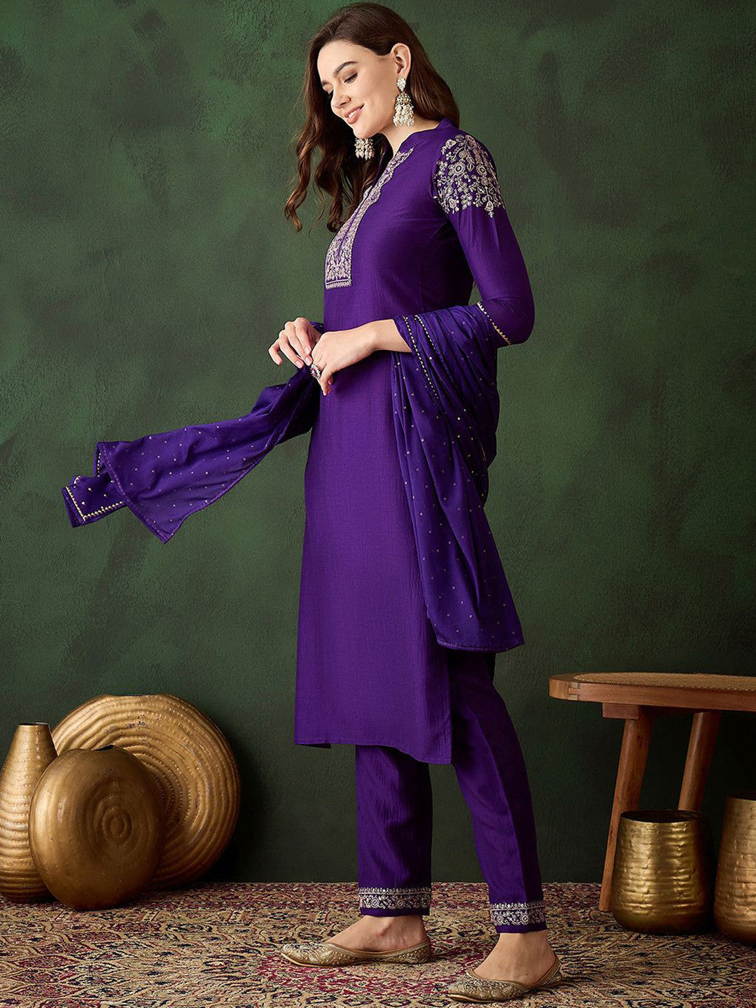Embroidered Straight Kurta Trouser With Dupatta