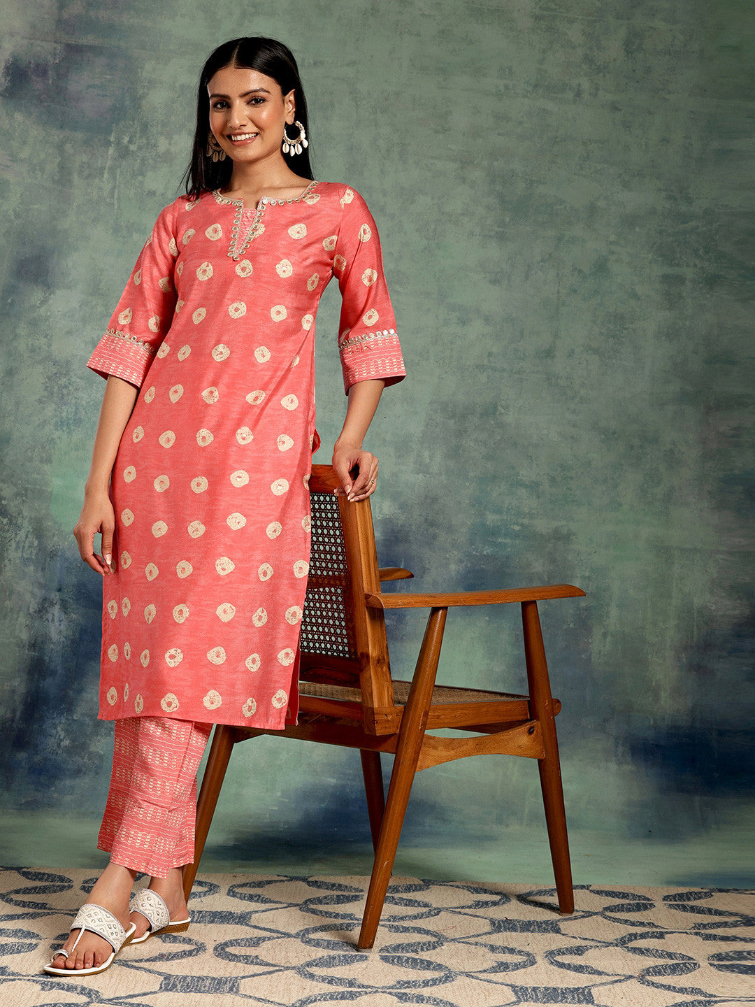 Women Ethnic Motifs Printed Regular Thread Work Kurta with Trousers