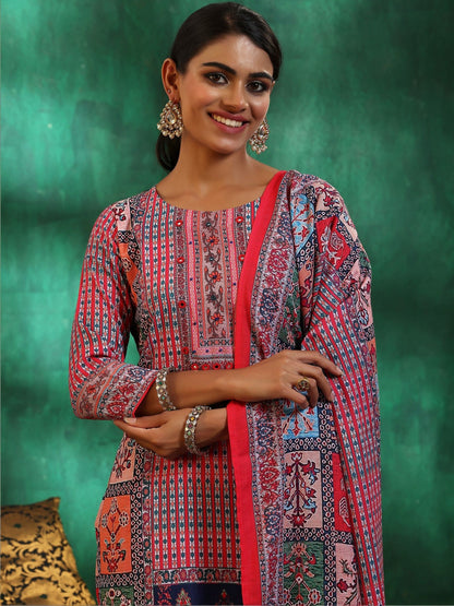 Women Ethnic Motifs Printed Regular Linen Kurta with Trousers & With Dupatta