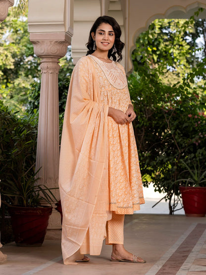 Dhiyona KL Women Ethnic Motifs Printed Regular Pure Cotton Kurta with Trousers & With Dupatta