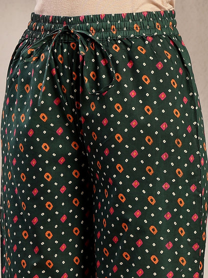 Printed Cotton V-Neck Kurta & Palazzos With Dupatta