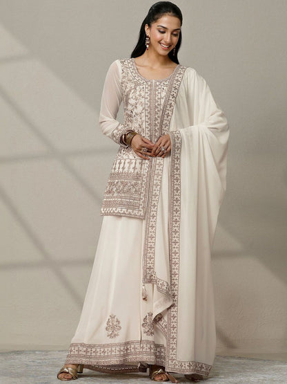 Dhiyona LL Women Ethnic Motifs Embroidered Panelled Thread Work Kurta with Palazzos & With Dupatta