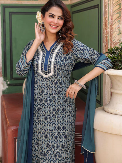 Dhiyona RR Women's Ethnic Motifs Printed Regular Pure Cotton Kurta with Trousers & With Dupatta