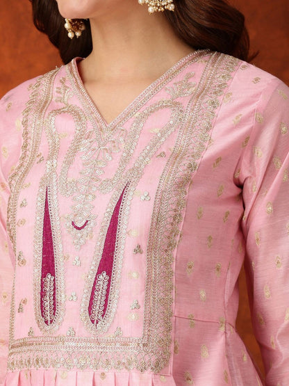 Paisley Embroidered Sequinned Chanderi Silk Kurti With Dhoti Pants & Dupatta