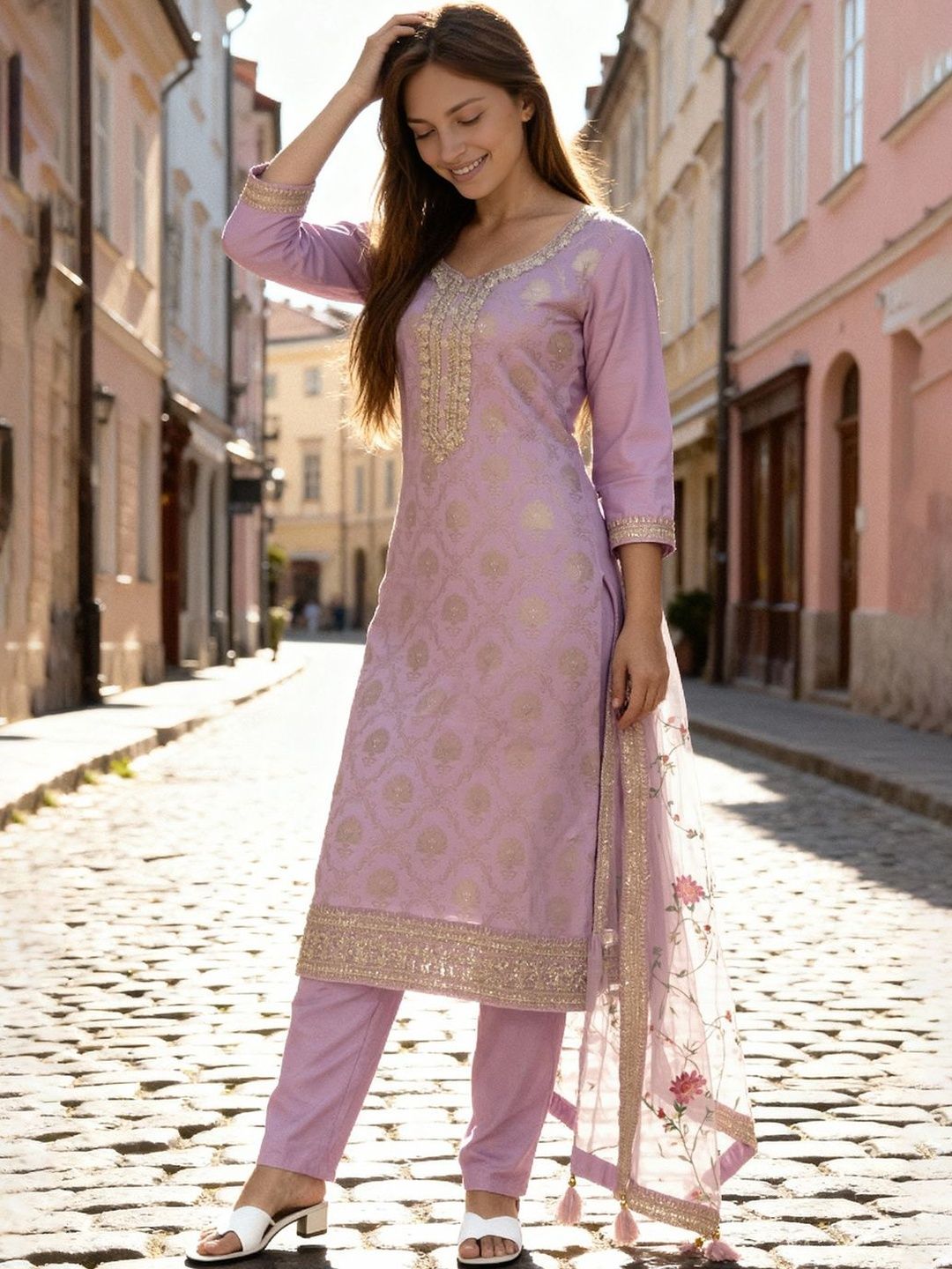 Dhiyona IE Women Regular Kurta with Trousers & With Dupatta