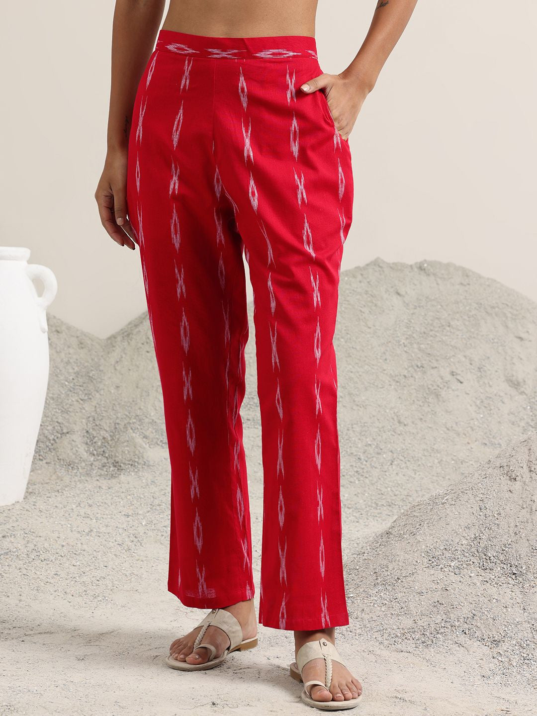 Abstract Woven Design Regular Thread Work Straight Kurta With Trousers & Dupatta