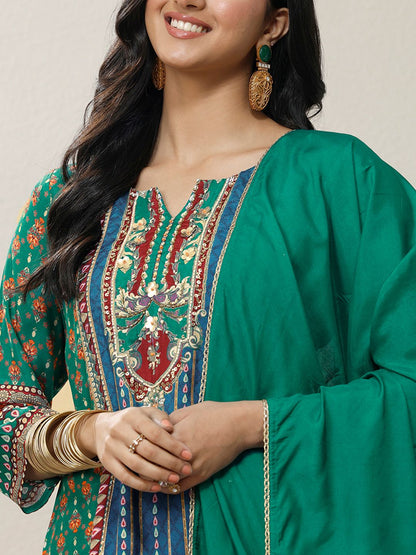 Dhiyona LL Women Ethnic Motifs Printed Regular Mirror Work Kurta with Palazzos & With Dupatta